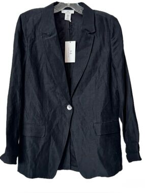 NWT Halston Black Blazer Jacket Size Medium Tailored Minimalist Classic